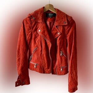 🔥 Vero Moda Genuine Suede Moto Jacket – True Red – Size Small 🔥